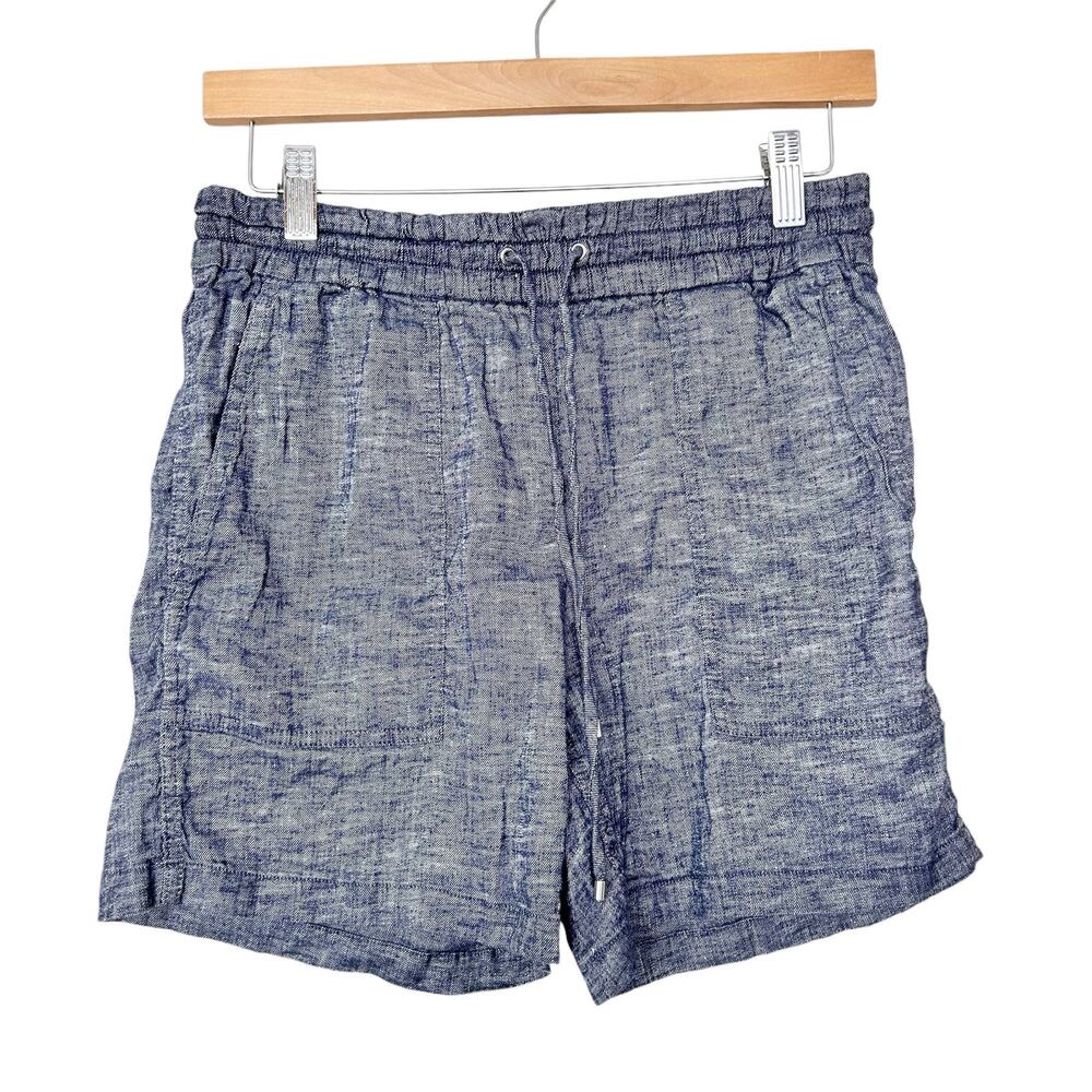 Theory Blue Linen Blend Tierra Wash Drawstring Shorts Sz 0